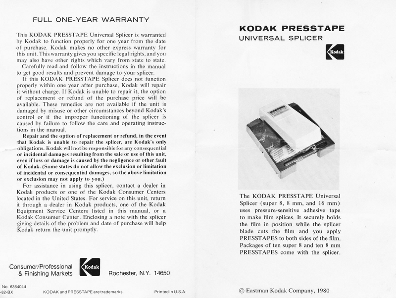 KODAK PRESSTAPE Universal Splicer Super 8 movie camera